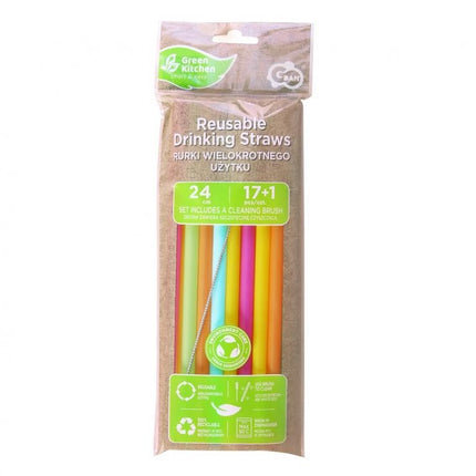 Színes Colors műanyag újrafelhasználható szívószál 17 db-os + kefe