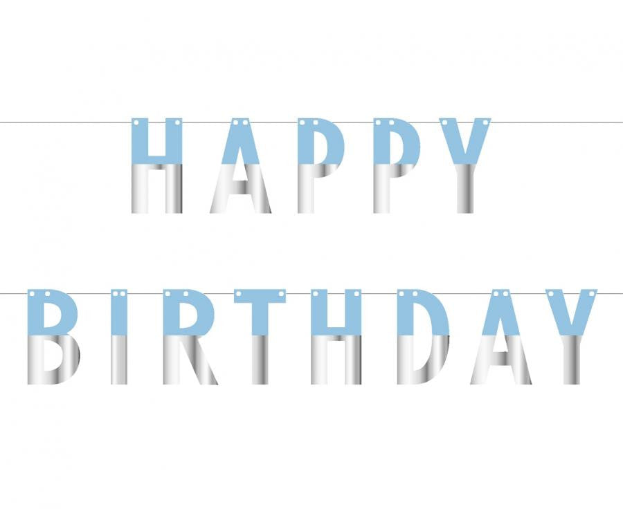 Kék Blue Silver Happy Birthday papír felirat 160 cm