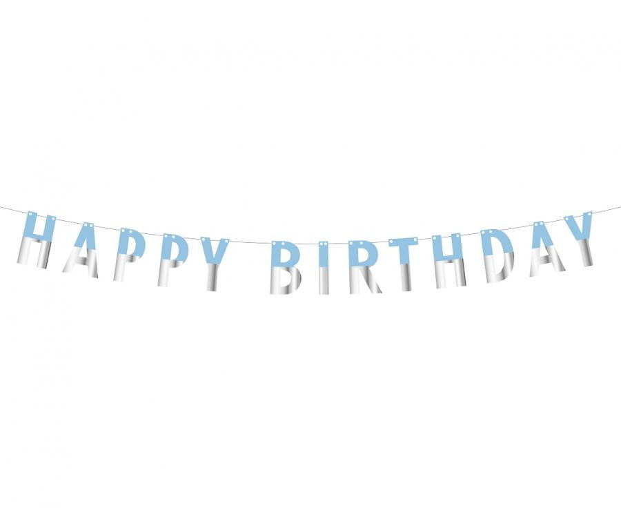 Kék Blue Silver Happy Birthday papír felirat 160 cm