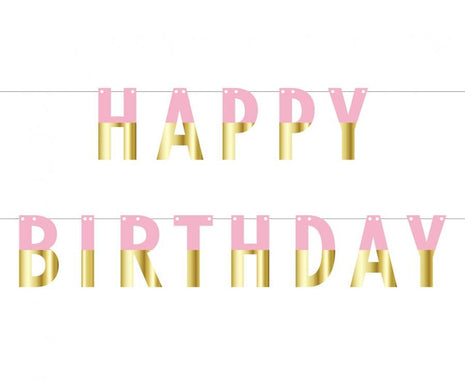 Rózsaszín Pink Gold Happy Birthday papír felirat 160 cm