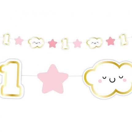 Pink 1st Birthday mini girland 120 cm