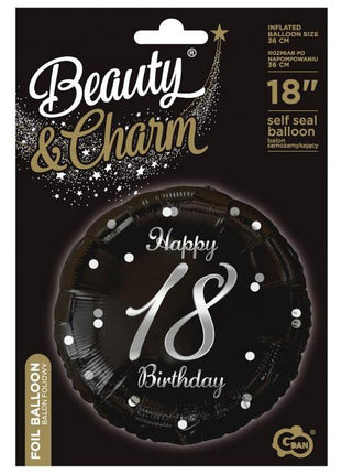 Happy Birthday 18 B&C Silver fólia lufi 36 cm