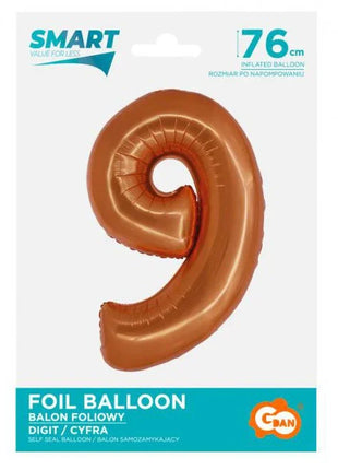 Réz 9-es Copper szám fólia lufi 76 cm