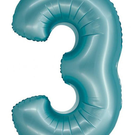 Kék 3-as Light Blue Mat szám fólia lufi 76 cm