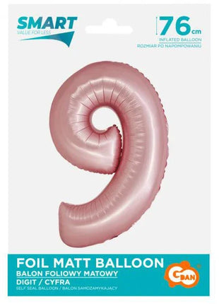 Rózsaszín 9-es Light Pink Mat szám fólia lufi 76 cm