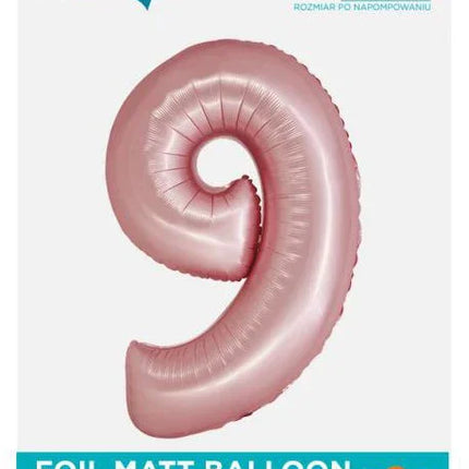 Rózsaszín 9-es Light Pink Mat szám fólia lufi 76 cm