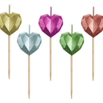 Szív Metallic Heart tortagyertya, gyertya szett 5 db-os