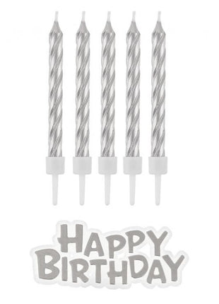 B&C Silver, Ezüst Happy Birthday gyertya szett 16 db-os