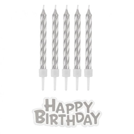 B&C Silver, Ezüst Happy Birthday gyertya szett 16 db-os