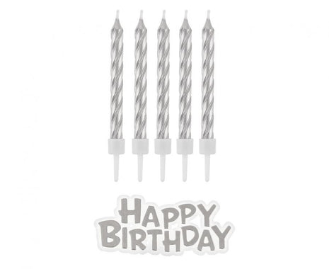 B&C Silver, Ezüst Happy Birthday gyertya szett 16 db-os