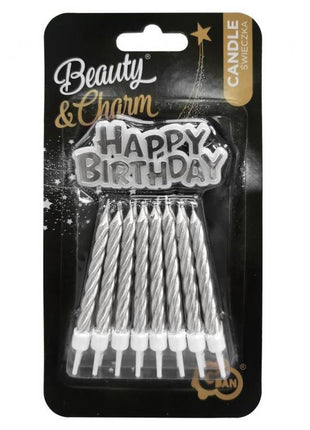 B&C Silver, Ezüst Happy Birthday gyertya szett 16 db-os