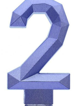 Kék 2-es Diamond Metallic számgyertya, tortagyertya