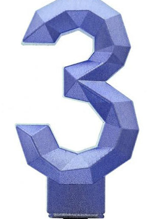 Kék 3-as Diamond Metallic számgyertya, tortagyertya