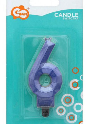 Kék 6-os Diamond Metallic számgyertya, tortagyertya