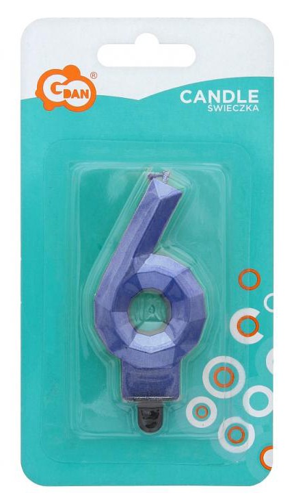 Kék 6-os Diamond Metallic számgyertya, tortagyertya