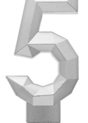 Ezüst 5-ös Diamond Metallic számgyertya, tortagyertya