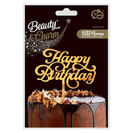 Arany Happy Birthday Gold torta dekoráció 15 cm