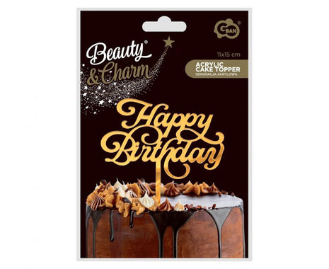 Arany Happy Birthday Gold torta dekoráció 15 cm