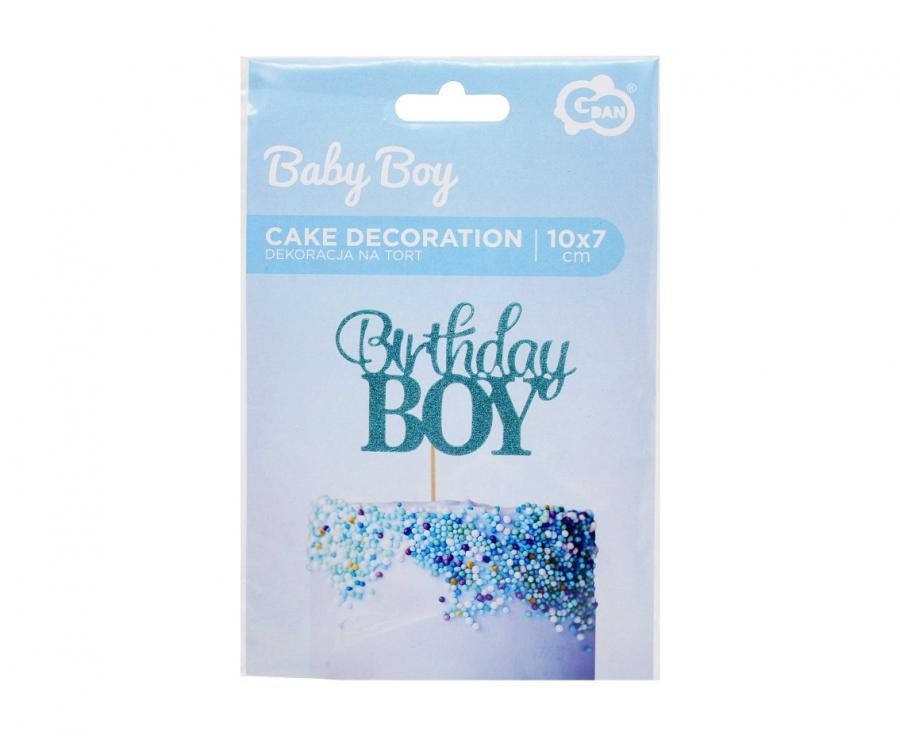 Kék Birthday Boy torta dekoráció 10 cm
