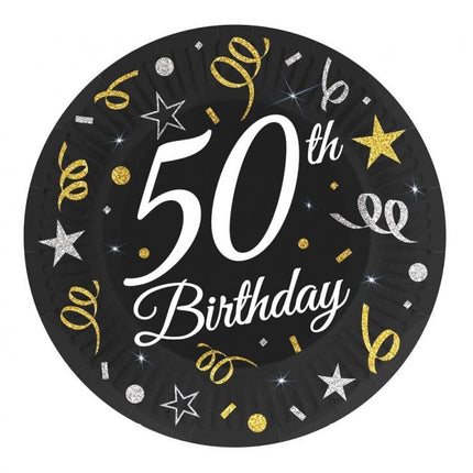 Happy Birthday 50 B&C papírtányér 6 db-os 18 cm