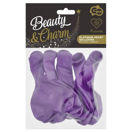 Szív Platinum Light Purple léggömb, lufi 6 db-os 12 inch (30 cm)