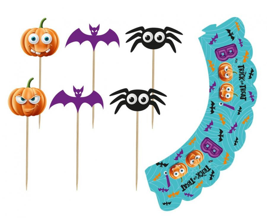 Halloween, Boo díszítő pálca és muffin dísz 6 db-os