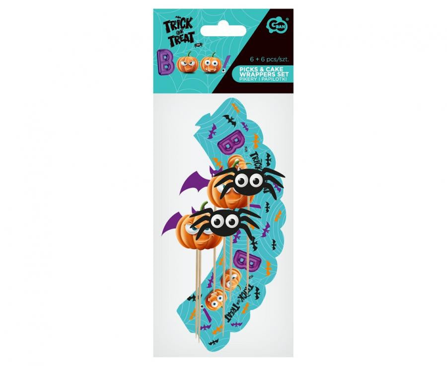 Halloween, Boo díszítő pálca és muffin dísz 6 db-os