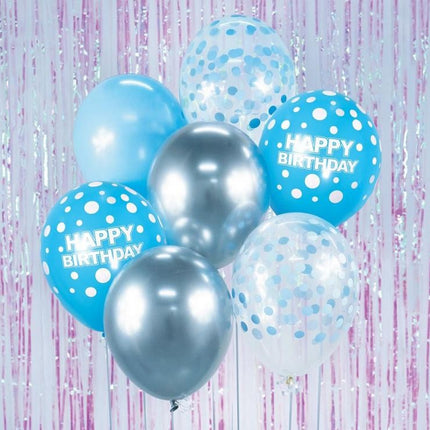 Színes Happy Birthday Silver-Blue léggömb, lufi szett 7 db-os 30cm (12 inch)
