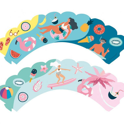 Nyár Surfing muffin dísz 6 db-os