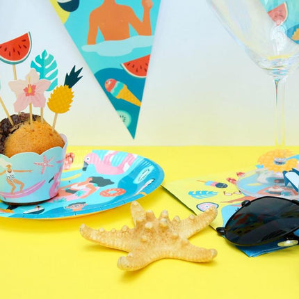 Nyár Surfing muffin dísz 6 db-os