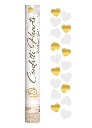 Gold White Hearts, Szív konfetti kilövő 40 cm