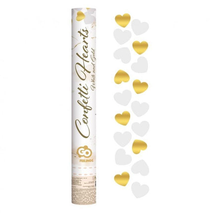 Gold White Hearts, Szív konfetti kilövő 40 cm