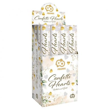 Gold White Hearts, Szív konfetti kilövő 40 cm