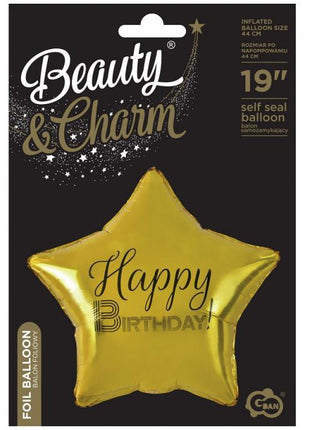 Arany Happy Birthday Gold csillag fólia lufi 44 cm