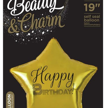 Arany Happy Birthday Gold csillag fólia lufi 44 cm