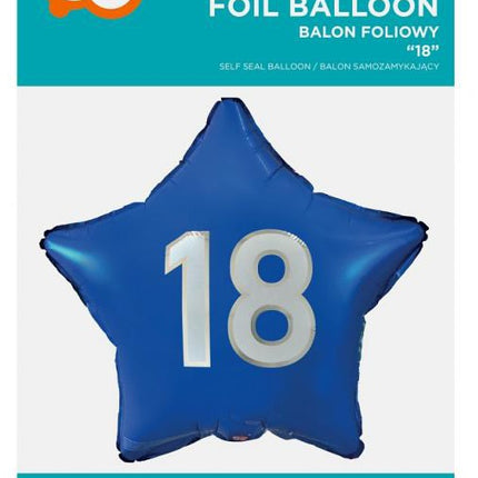 Kék Happy Birthday 18 Blue csillag fólia lufi 44 cm