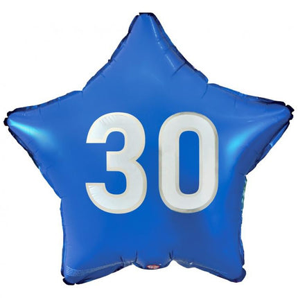 Kék Happy Birthday 30 Blue csillag fólia lufi 44 cm