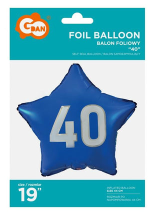 Kék Happy Birthday 40 Blue csillag fólia lufi 44 cm