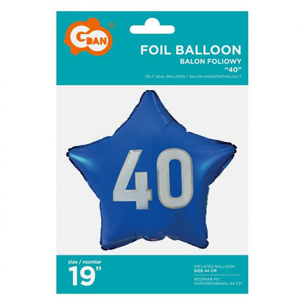 Kék Happy Birthday 40 Blue csillag fólia lufi 44 cm