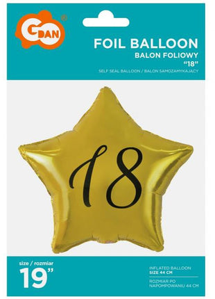 Arany Happy Birthday 18 Gold csillag fólia lufi 48 cm