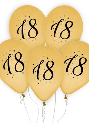 Arany Happy Birthday 18 Gold léggömb, lufi 5 db-os 12 inch (30cm)