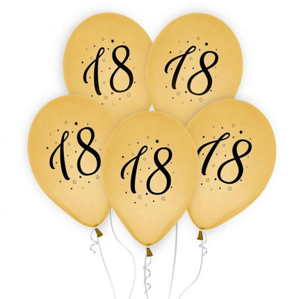 Arany Happy Birthday 18 Gold léggömb, lufi 5 db-os 12 inch (30cm)
