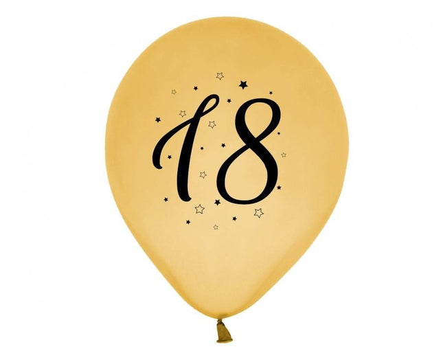 Arany Happy Birthday 18 Gold léggömb, lufi 5 db-os 12 inch (30cm)