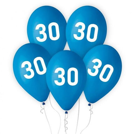 Kék Happy Birthday 30 Blue léggömb, lufi 5 db-os 12 inch (30cm)