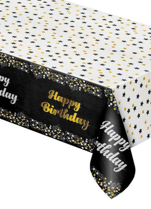 Fekete Happy Birthday B&C Black fólia asztalterítő 137x183 cm