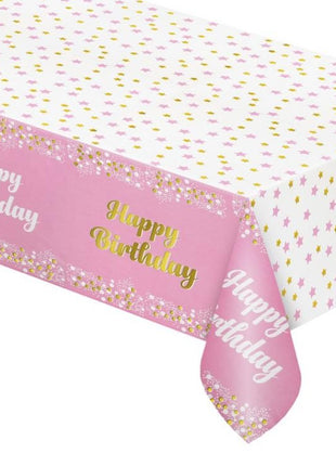 Rózsaszín Happy Birthday B&C Light Pink fólia asztalterítő 137x183 cm