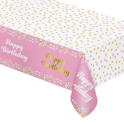 Rózsaszín Happy Birthday B&C Light Pink fólia asztalterítő 137x183 cm