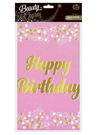 Rózsaszín Happy Birthday B&C Light Pink fólia asztalterítő 137x183 cm