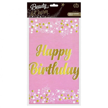 Rózsaszín Happy Birthday B&C Light Pink fólia asztalterítő 137x183 cm