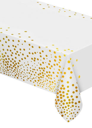 Fehér White Gold Dots fólia asztalterítő 137x183 cm